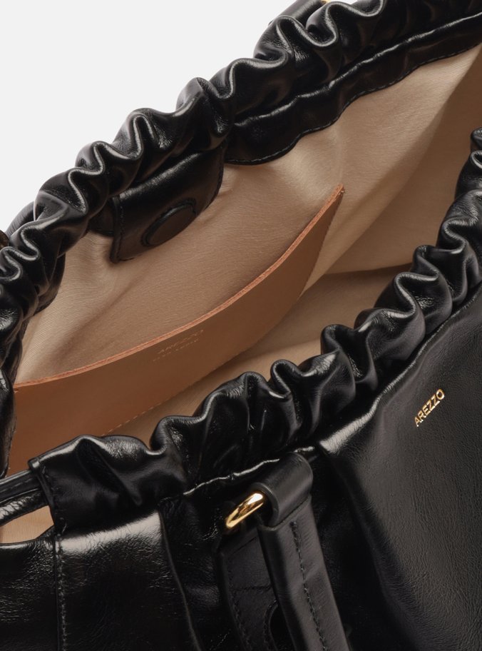 Bolsa Shopping Preta Couro Grande Fivelas