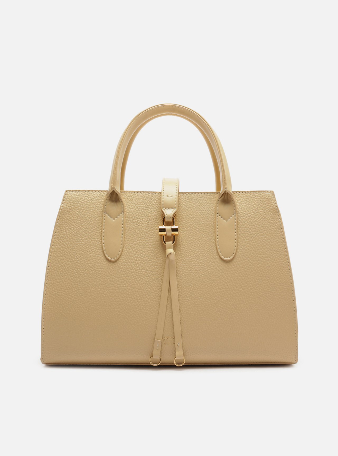 Bolsa Tote Bege Grande Metal Tiras Frontais — foto 1