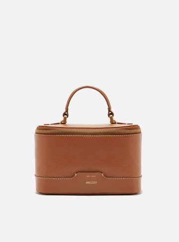 Necessaire Marrom Caramel Couro  Redonda