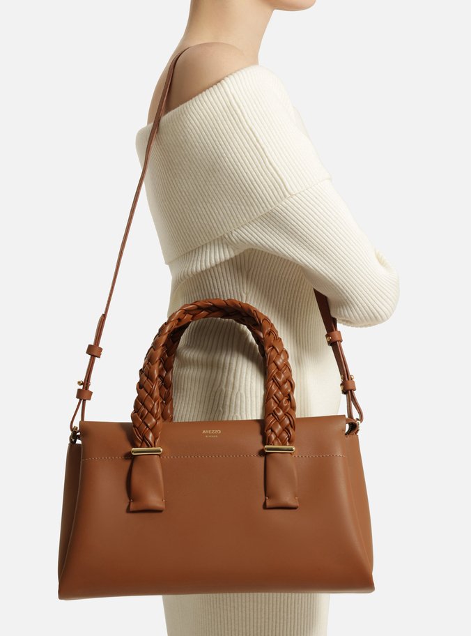 Bolsa Tote Marrom Grande Alças Trançadas