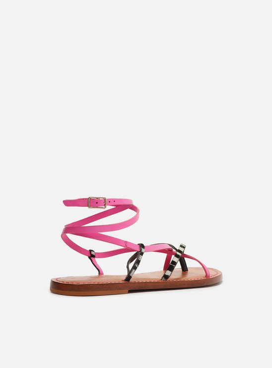 Sandália Rasteira Animal Print Pêlos Salto Rasteiro Fivela Rosa Neon/Branco-Preto
