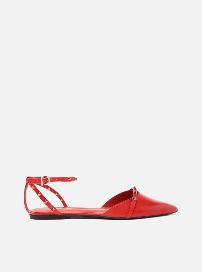 Sapatilha Vermelha Couro Bico Fino Spikes