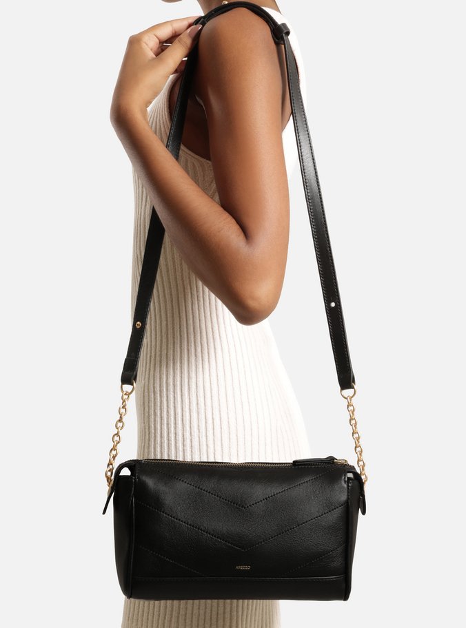 Bolsa Tiracolo Couro Preta Pequena