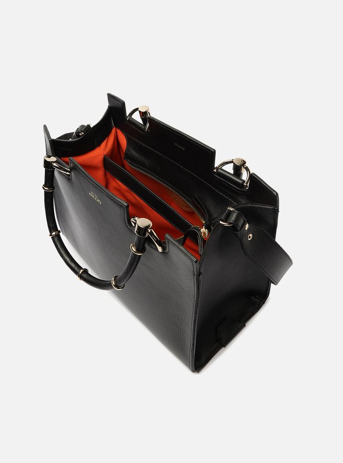 Bolsa Tote Preta Couro Abbraccio Gold Grande