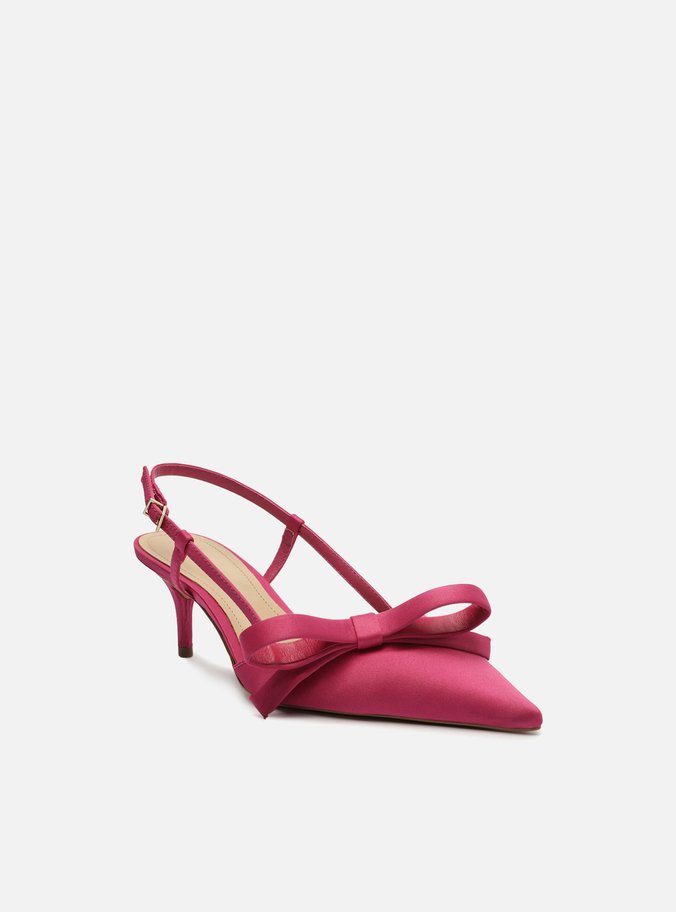 Scarpin Rosa Cetim Bico Fino Slingback Laço