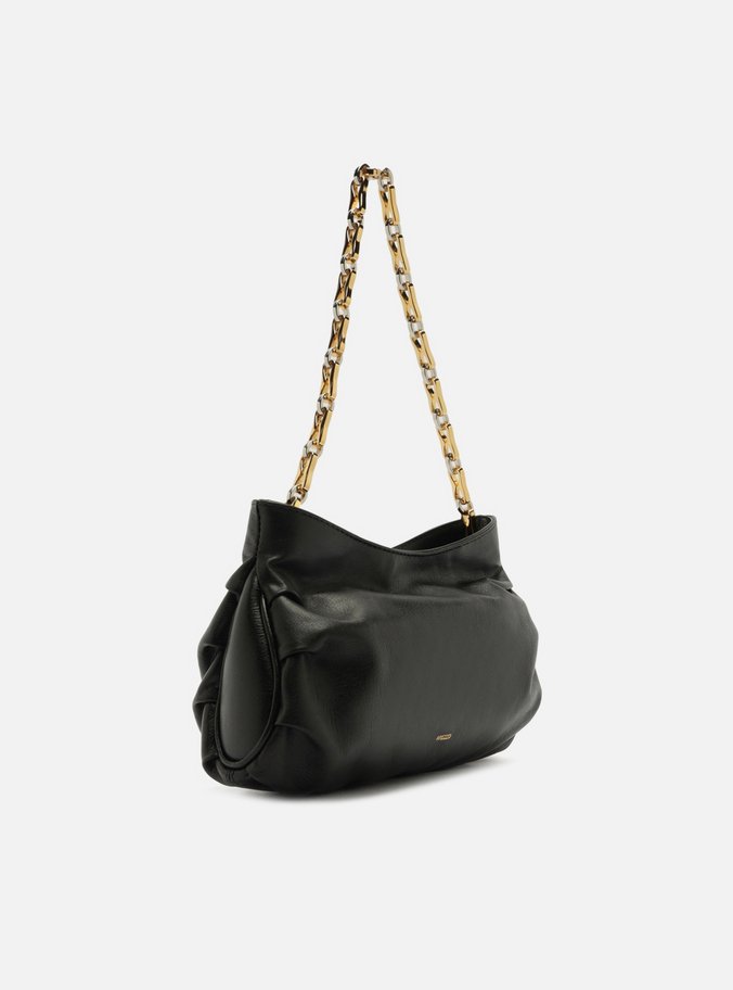 Bolsa Tiracolo Preta Couro Média Corrente Mix