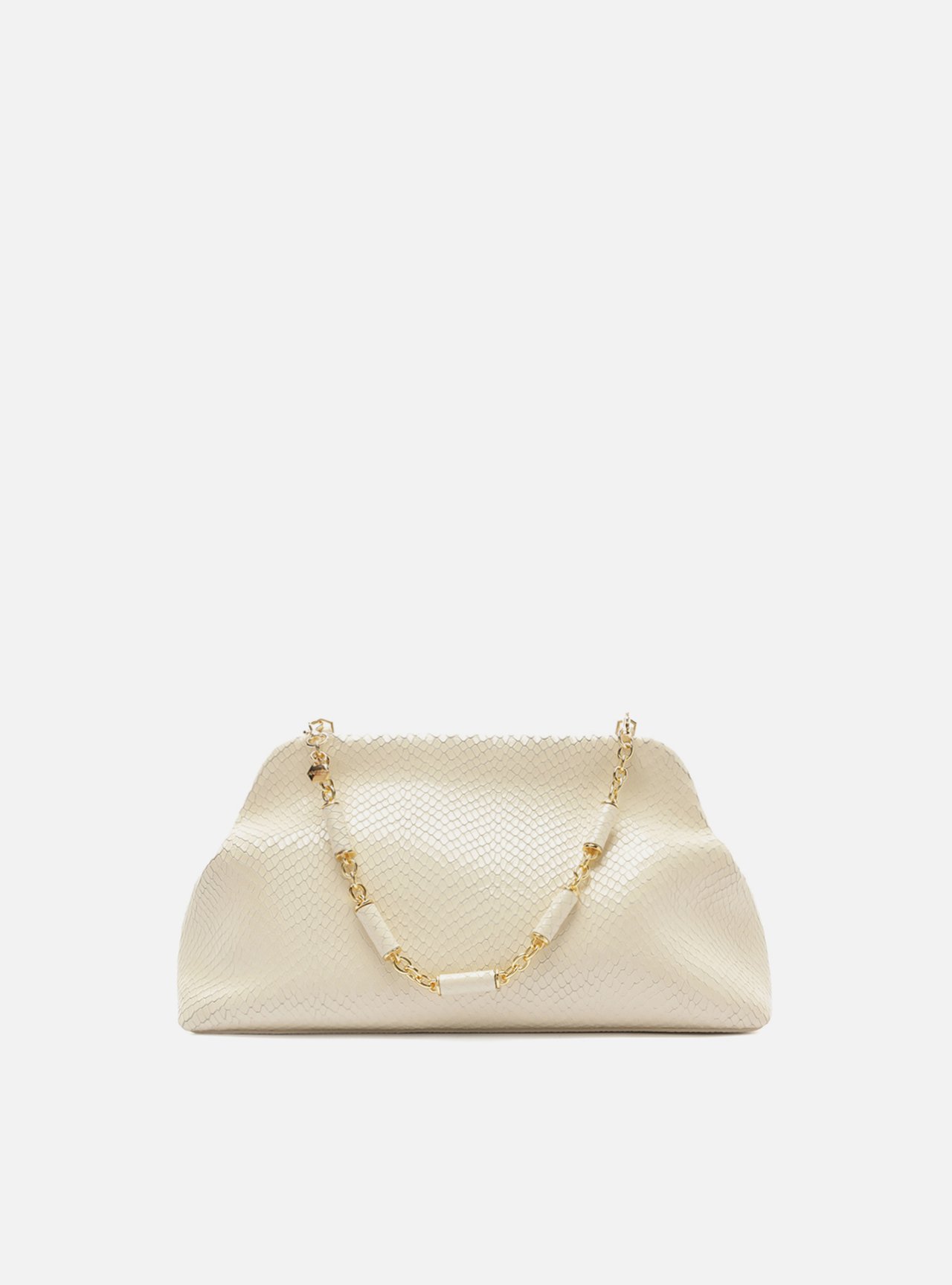 Bolsa Clutch Branca Couro Média Snake Corrente — foto 1