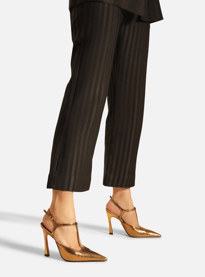 Scarpin Dourado Snake Salto Alto Aberto Telma