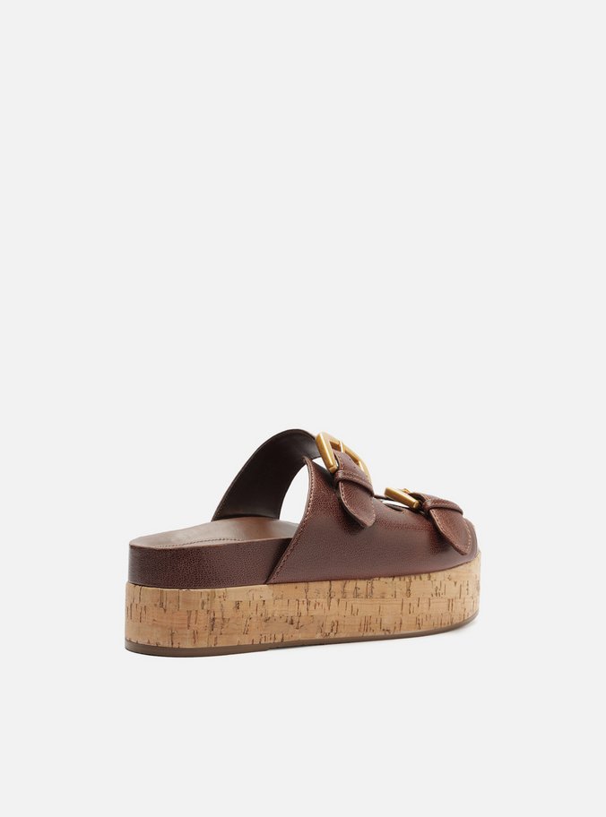 Sandália Marrom Dark Couro Flatform Cortiça Fivelas
