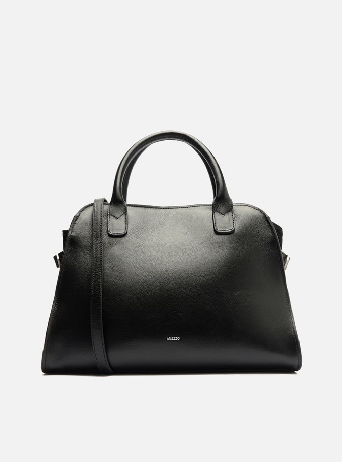 Bolsa Tote Preta Couro Recortes Média