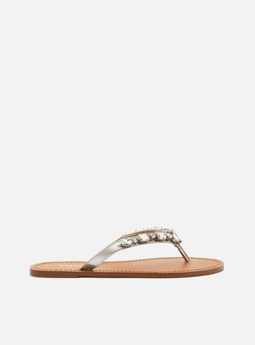 Rasteira Prateada Flip Flop Pedrarias