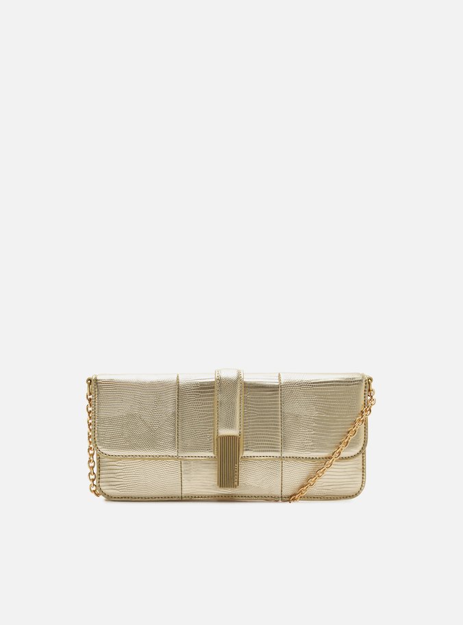 Bolsa Clutch Dourada Média Corrente Metais