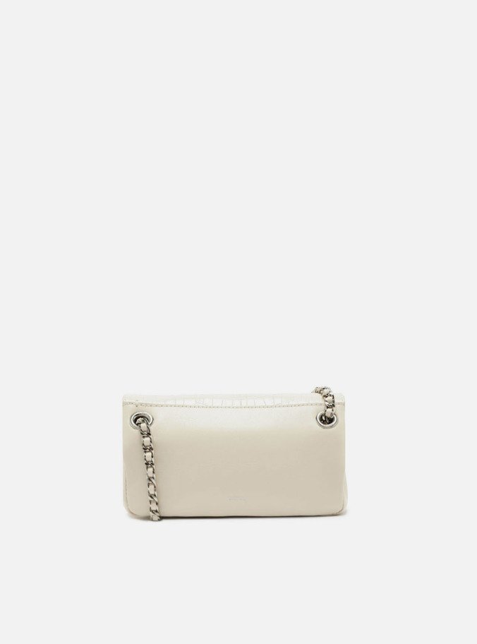 Bolsa Tiracolo Branca Couro Pequena Coração Metal