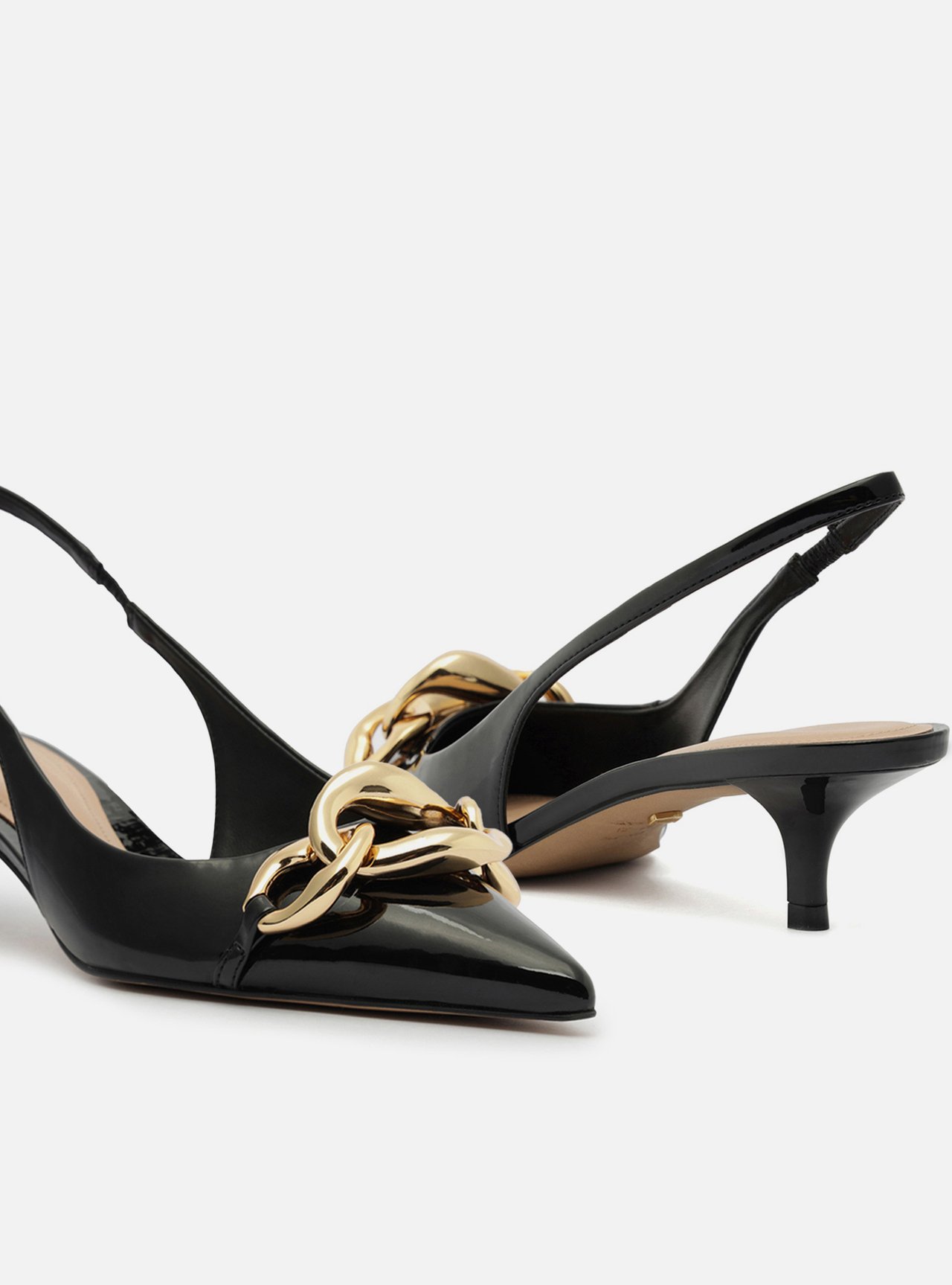 Scarpin Preto Salto Kitten Slingback Elos — foto 4