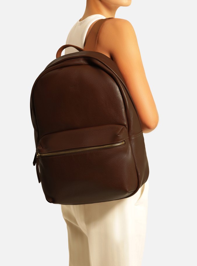 Mochila Marrom Couro Grande Bolso Frontal