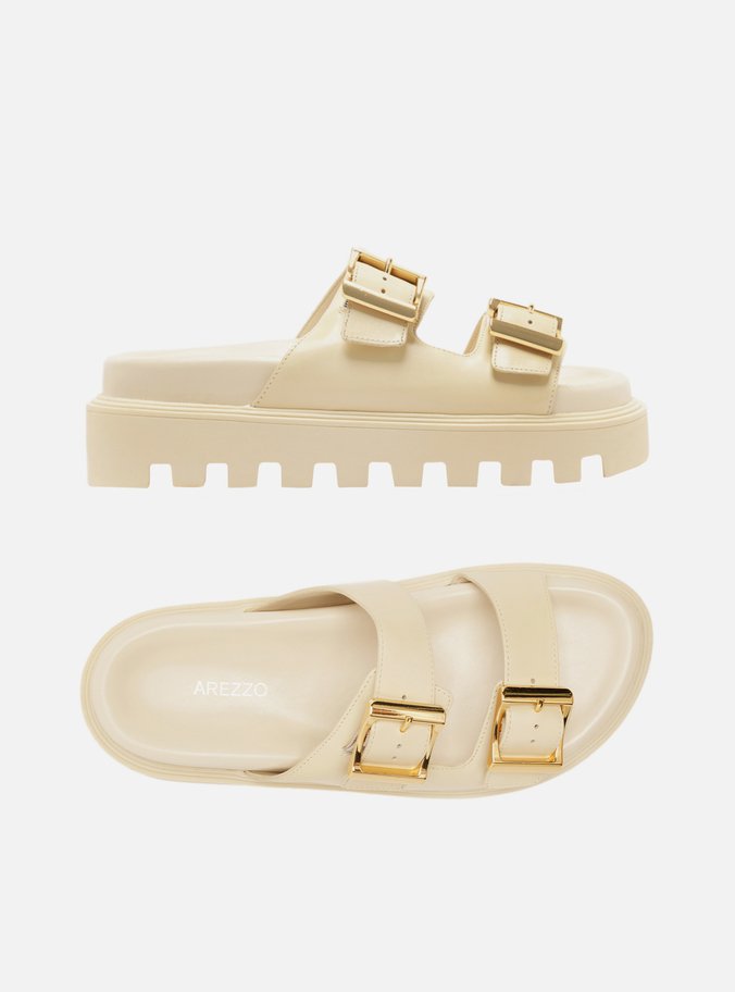 Sandália Off-White Couro Flatform Tratorada