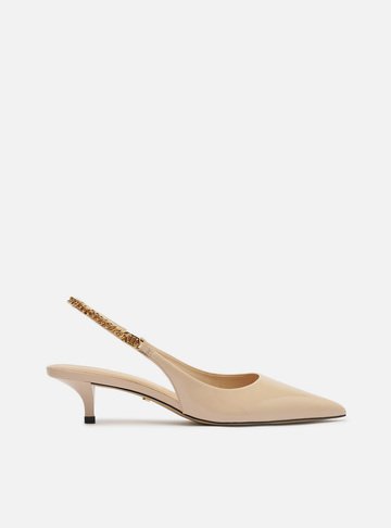 Scarpin Branco Salto Kitten Slingback Corrente