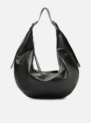 Bolsa Hobo Preta Couro Grande Fivelas