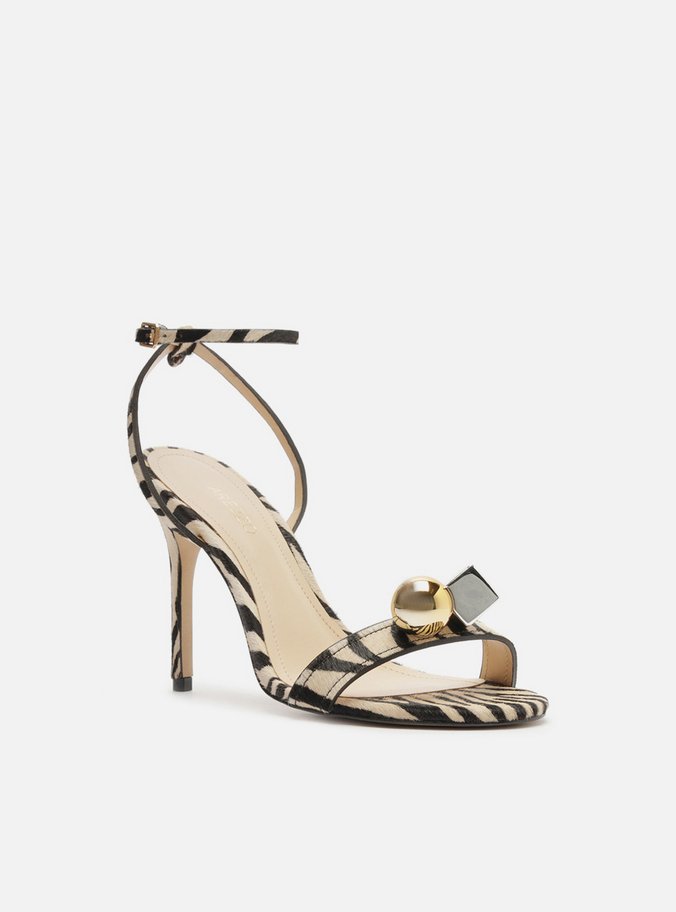 Sandália Animal Print Salto Alto Metais