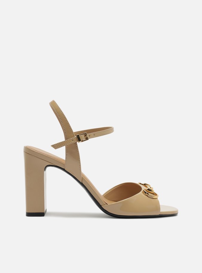 Sandália Nude Verniz Salto Bloco Slingback Bridão