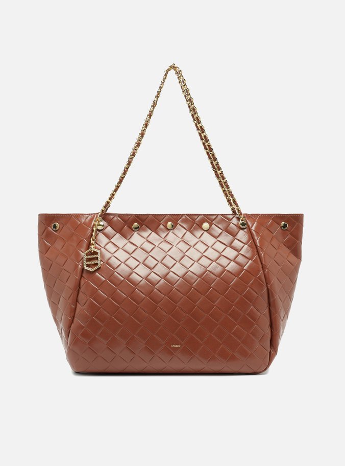 Bolsa Shopping Couro Marrom Grande