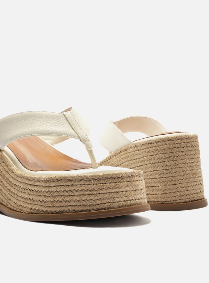Sandália Branca Couro Plataforma Palha Flip Flop