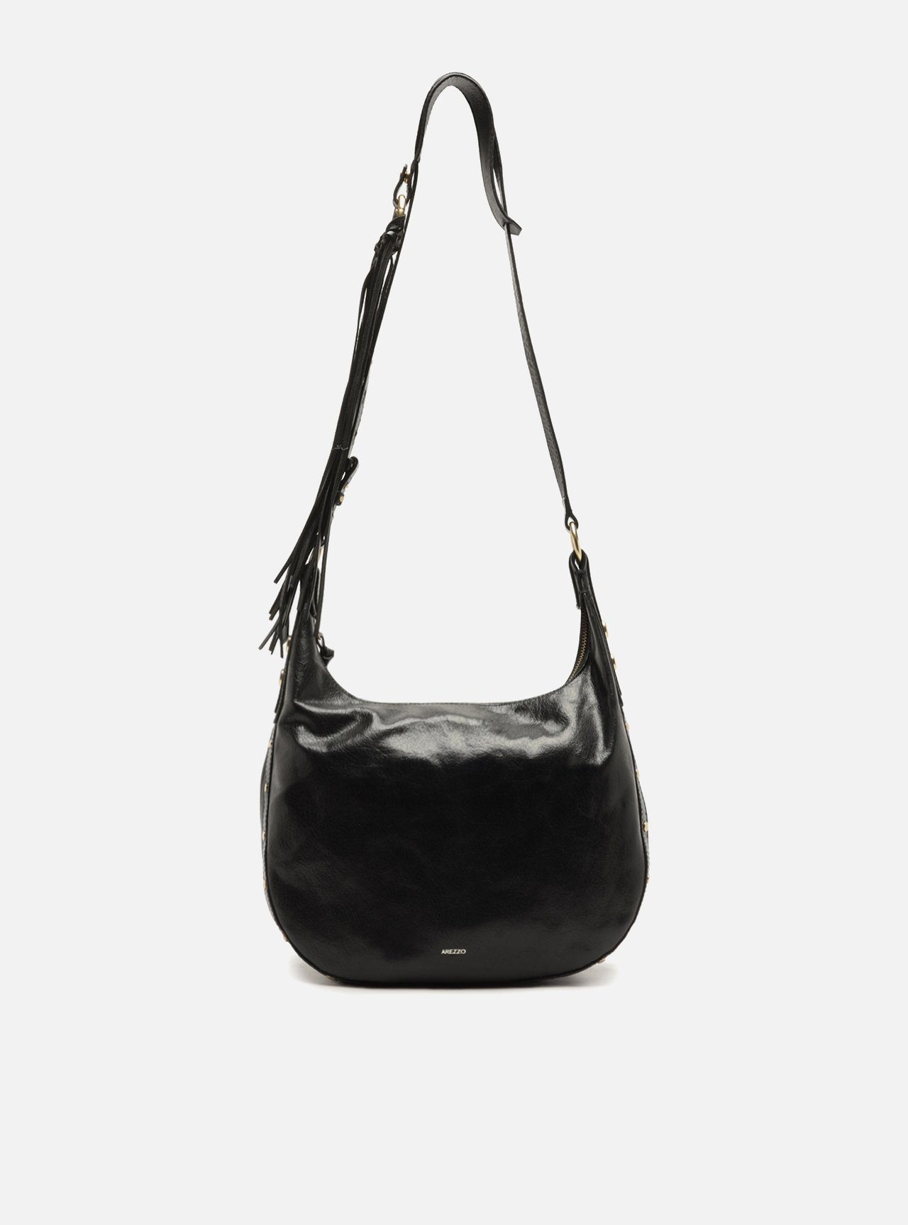 Bolsa Tiracolo Preta Couro Média Franjas — foto 1