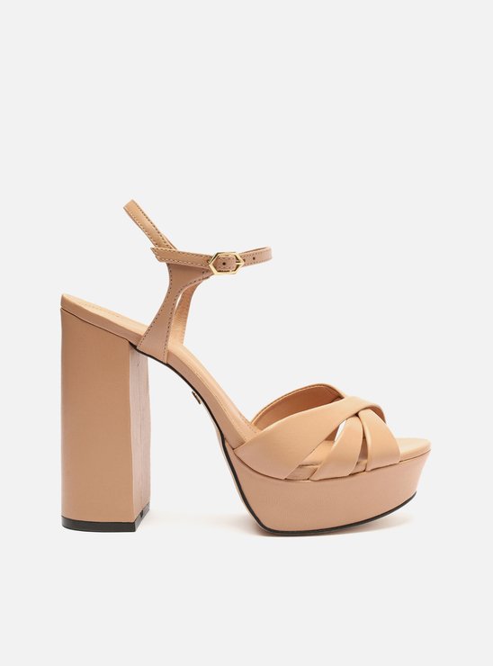 Sandália Nude Couro Meia Pata Monocolor