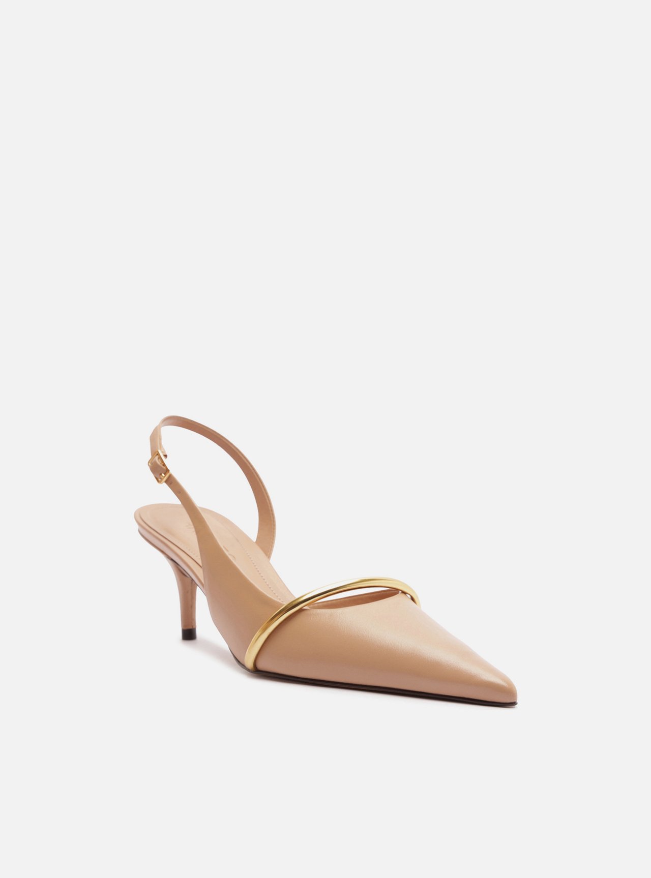 Scarpin Nude Slingback Salto Fino Metal Dourado — foto 2