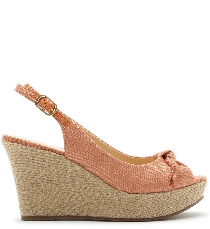 Sandália Linho Plataforma Peep Toe Nó Laranja