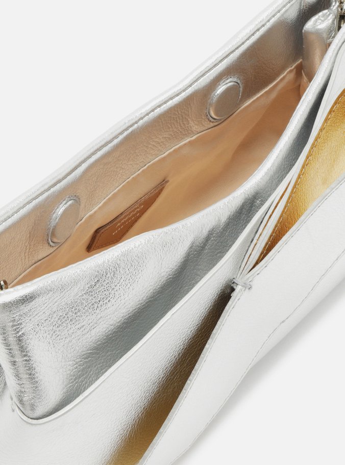 Bolsa Clutch Prata Couro Média Tiras