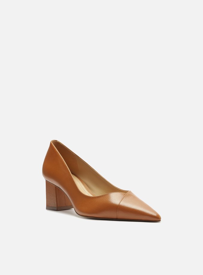 Scarpin Marrom Couro Salto Bloco Bico Fino