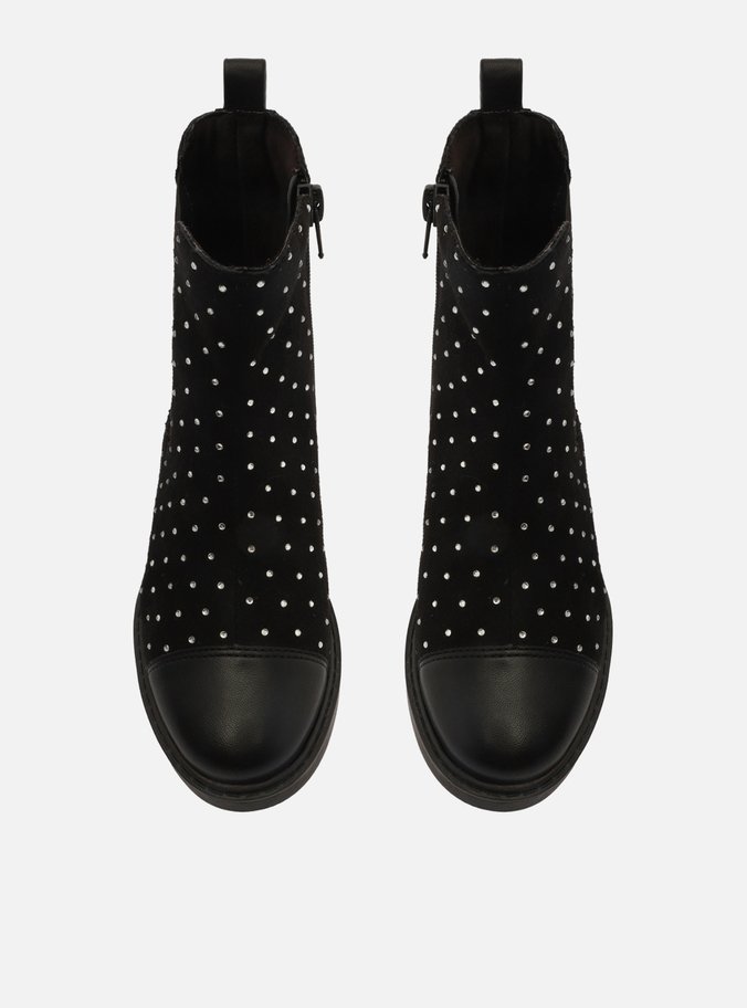 Bota Infantil Preta Camurça Cano Médio Strass
