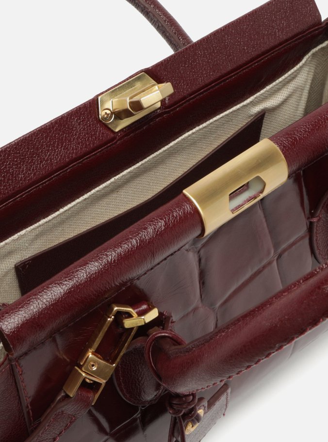 Bolsa Tote Vinho Couro Maxi Croco Média