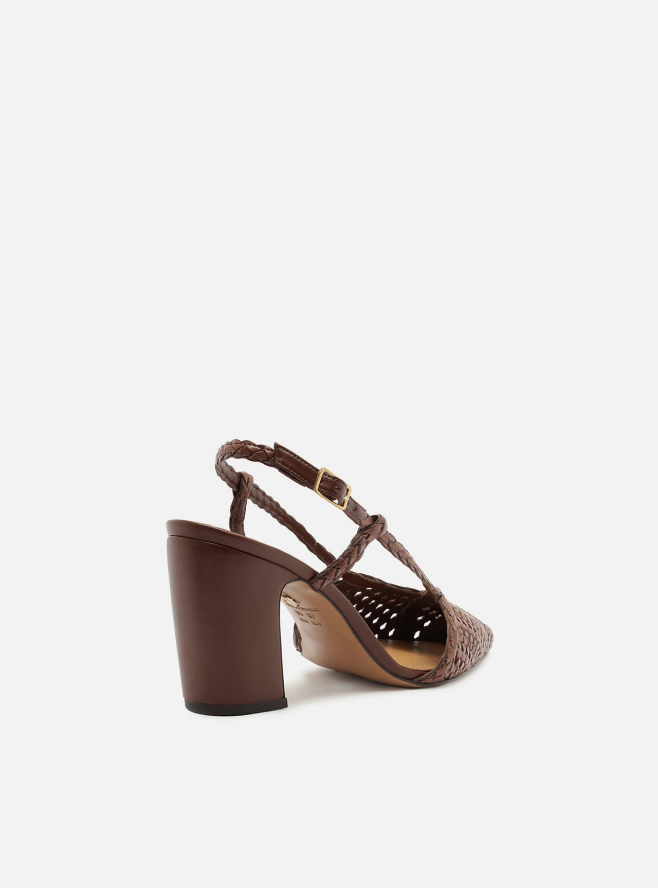 Scarpin Marrom Trançado Salto Médio Bloco Slingback — foto 3