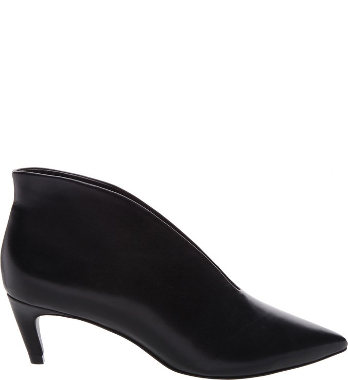 Ankle Boot Couro Fenda Salto Baixo Preta