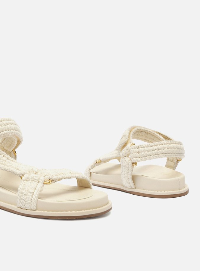 Sandália Papete Off-White Tecido Velcro