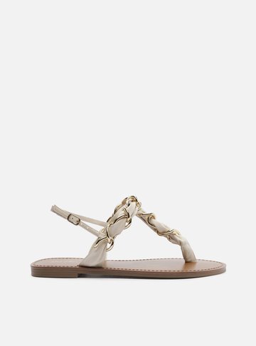 Sandália Rasteira Off White Slim Elos Metálicos