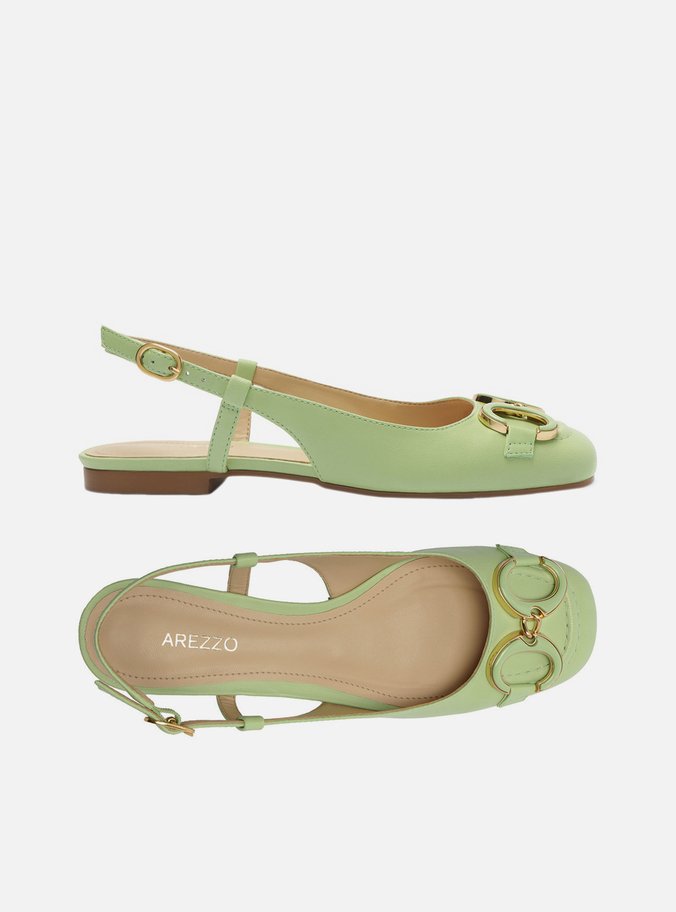 Sapatilha Verde Couro Slingback