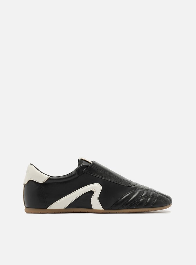 Tênis Slip On Preto Couro Chuteira Branco