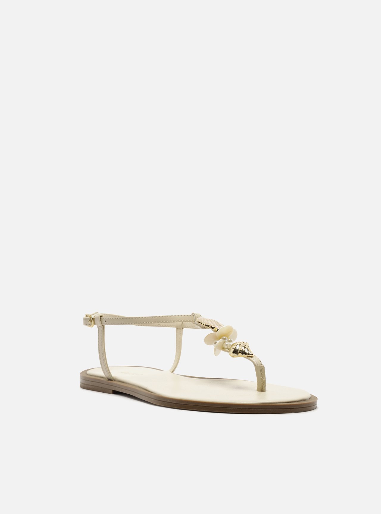 Sandália Rasteira Off White Couro Slim Conchas — foto 2