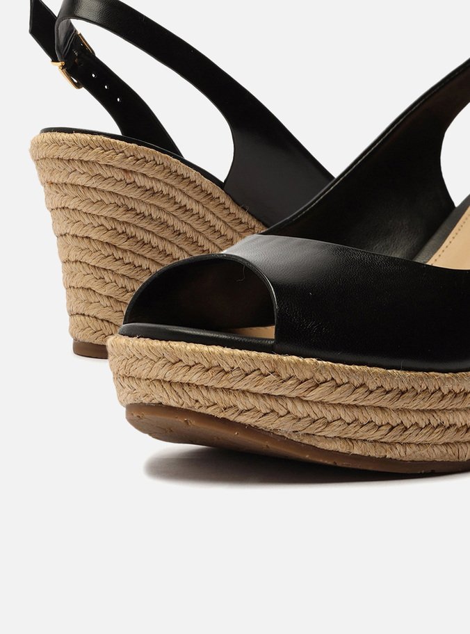 Espadrille Preta Couro Plataforma Fivela