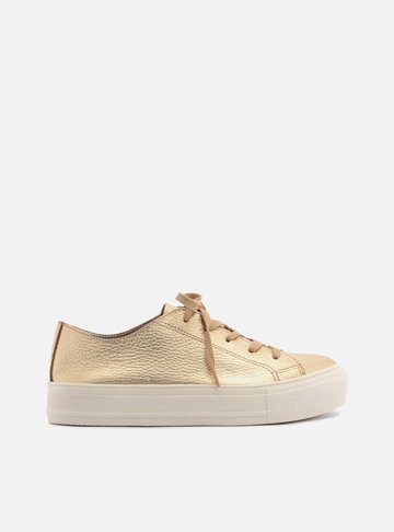 Tênis Dourado Couro Sola Flatform