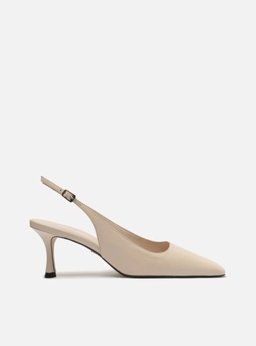 Scarpin Branco Couro Slingback Bico Quadrado