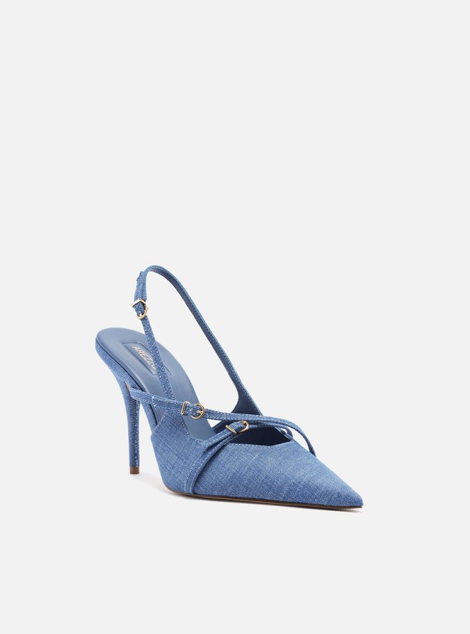 Scarpin Azul Jeans Salto Alto Slingback Amélia