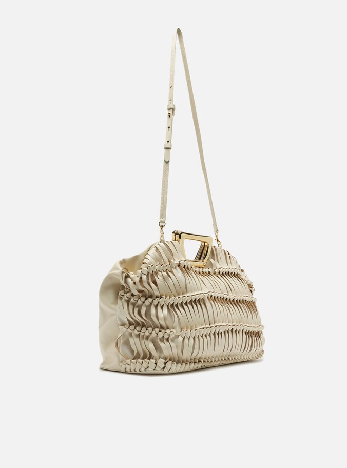 Bolsa Tiracolo Branca Couro Grande Alça Metal