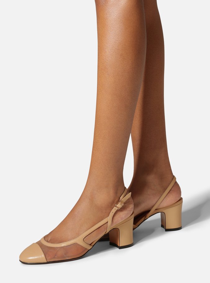 Scarpin Nude Salto Bloco Slingback