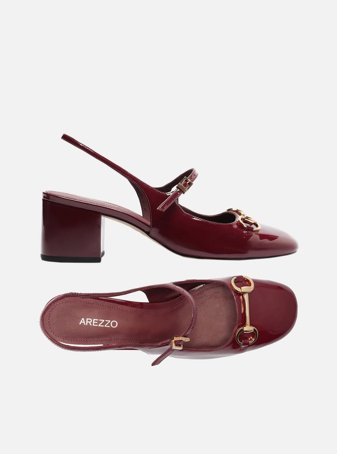 Sapato Boneca Vermelho Verniz Bloco Slingback