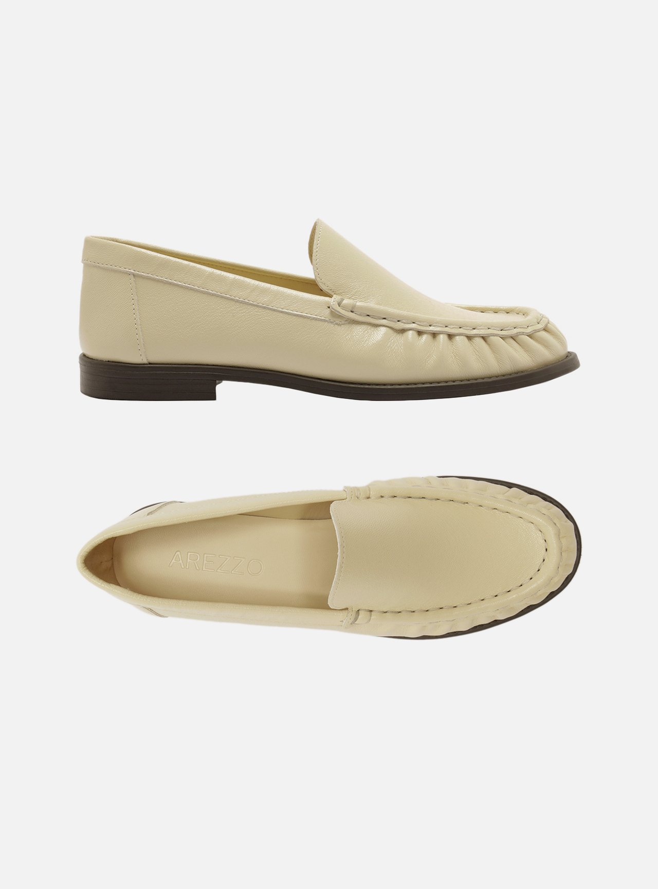 Mocassim Off White Couro Bico Redondo Costura — foto 5