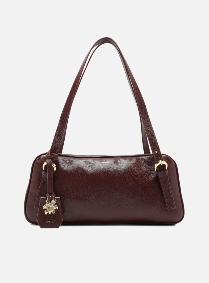 Bolsa Bowling Vinho Couro Grande Metal Flor